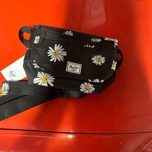 Herschel Supply Company Black Daisy Crossbody Bag with Yellow Centers